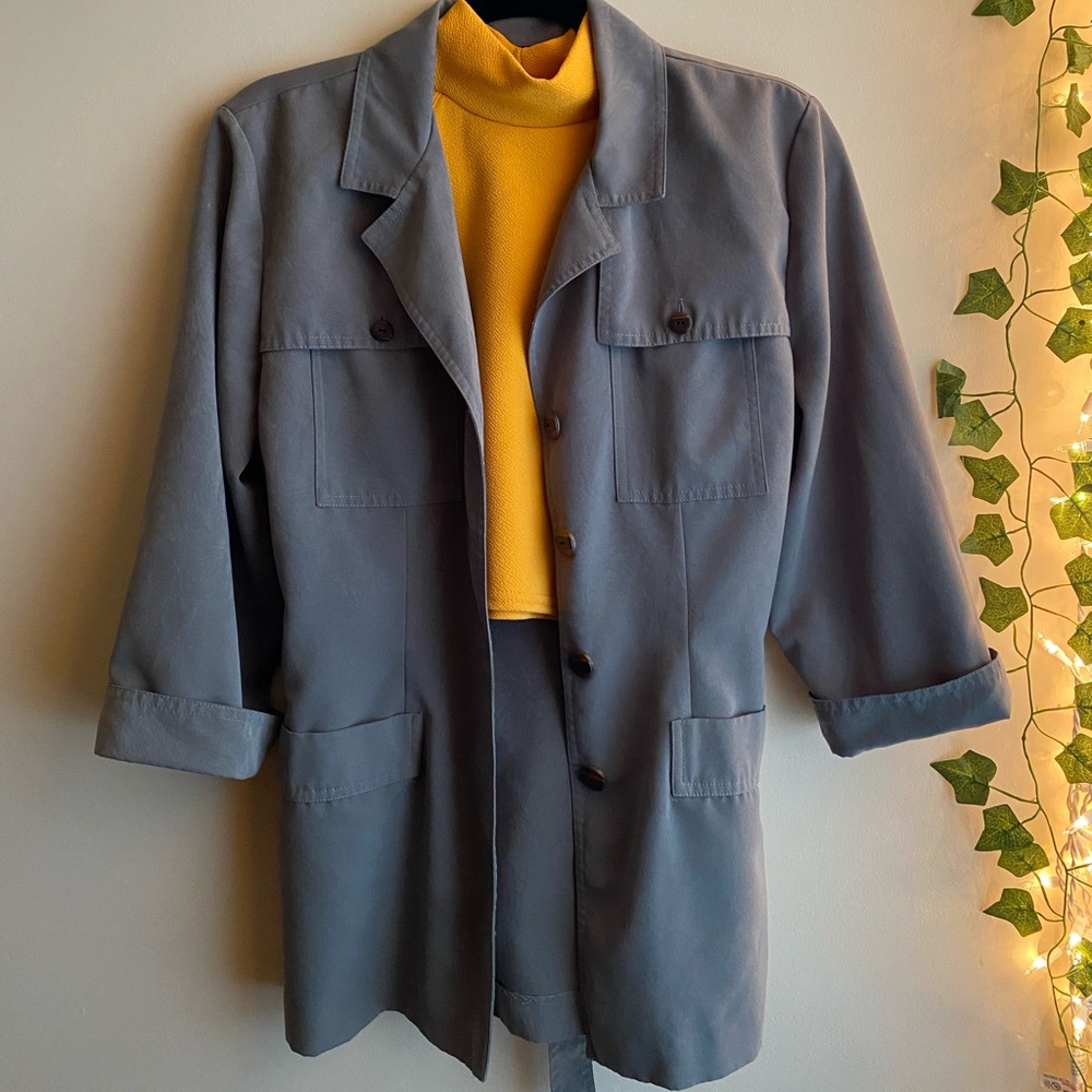 Vintage sage green suede blazer with tie